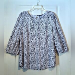 'Adrianna Papell' black & white floral blouse,  balloon sleeve Sz. 1X